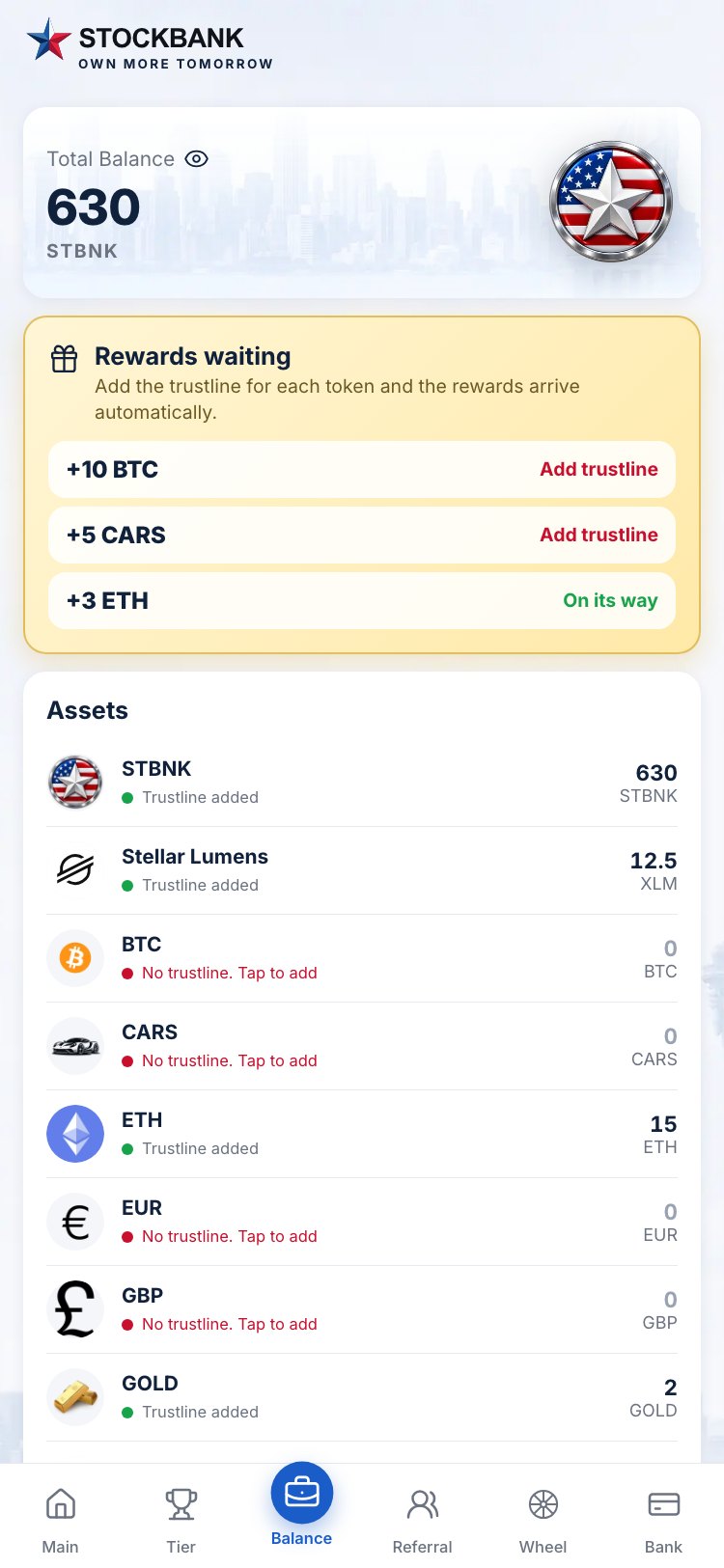 STOCKBANK app in Telegram